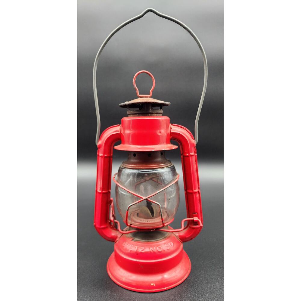 Vintage Dietz No.50 Red Kerosene Lantern 10" Tall w/ Globe Rustic Barn Decor